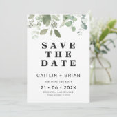 モダンなユーカリの結婚式 Save The Date 招待状 (スタンド正面)