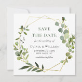 モダンなユーカリの花のウェディング SAVE THE DATE 招待状 (正面)