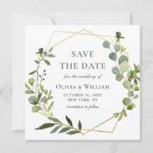 モダンなユーカリの花のウェディング SAVE THE DATE