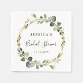 モダンなユーカリの花輪フレーム ブライダルシャワー スタンダードカクテルナプキン (正面)