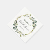 モダンなユーカリの花輪フレーム ブライダルシャワー スタンダードカクテルナプキン (角)