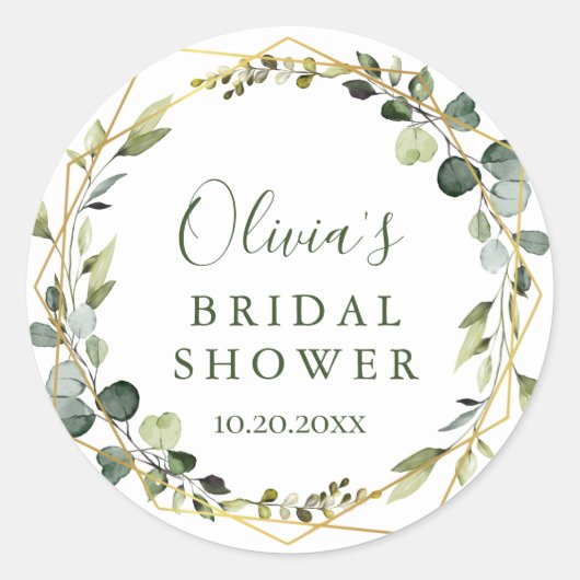 モダンなユーカリの花輪 ブライダルシャワー ボヘミアンスタイル ラウンドシール (正面)