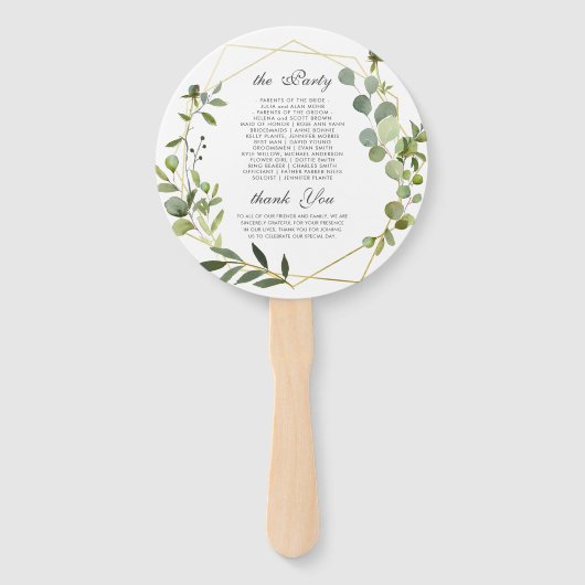 モダンなユーカリの葉のウェディングプログラム ハンドファン (裏面)