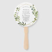 モダンなユーカリの葉のウェディングプログラム ハンドファン (正面)