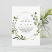 モダンなユーカリの葉の幾何学フレーム ウェディング 招待状 (スタンド正面)