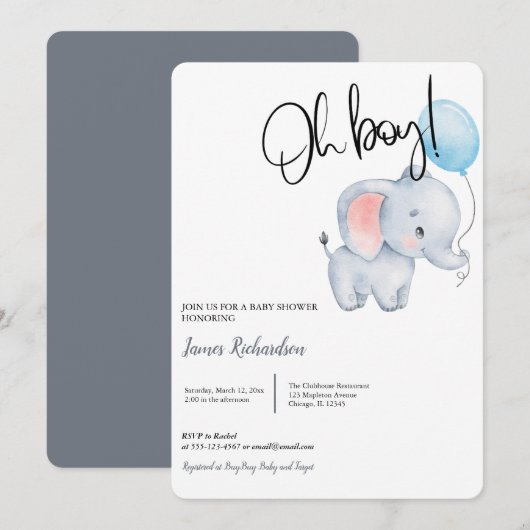 モダンなユーカリの青い風船のベイビーシャワーだなんて 招待状 (正面/裏面)