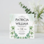モダンなユーカリグリーンのウェディングセレブレーション 招待状 (スタンド正面)