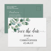 モダンなユーカリグリーンのウェディング 案内ポストカード (正面/裏面)