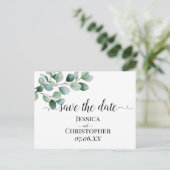 モダンなユーカリグリーンのウェディング 案内ポストカード (スタンド正面)