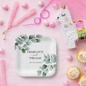 モダンなユーカリグリーンウェディング ペーパープレート (パーティー)