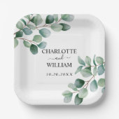 モダンなユーカリグリーンウェディング ペーパープレート (正面)