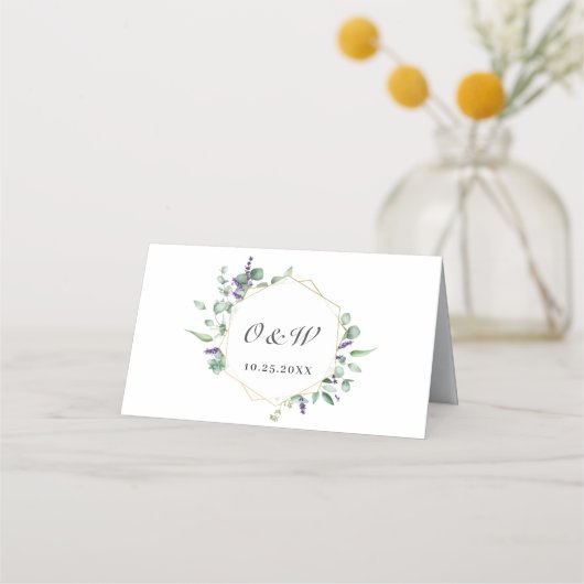 モダンなユーカリ幾何学フレーム ウェディングテーブルプラカード プレイスカード (裏面)