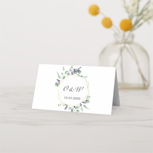 モダンなユーカリ幾何学フレーム ウェディングテーブル プレイスカード (裏面)