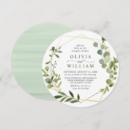 モダンなユーカリ幾何学フレーム カップルシャワー 招待状