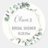 モダンなユーカリ幾何学フレーム ブライダルシャワー ラウンドシール (正面)