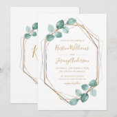 モダンなユーカリ水彩ゴールドスクリプト結婚式の招待状I 招待状 (正面/裏面)