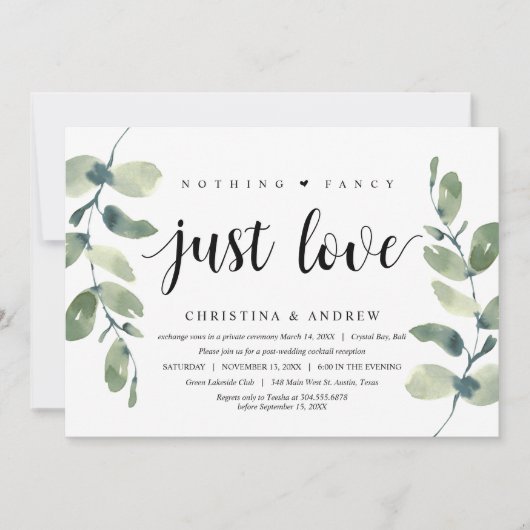 モダンなユーカリ, ブラックインク, ウェディングエロープメント 招待状 (正面)