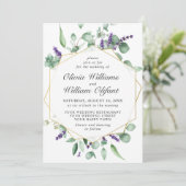 モダンなユーカリ ラベンダー ジオメトリック フレーム ウェディング 招待状 (スタンド正面)