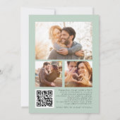 モダンなユーカリ 3 枚の写真 QR コード ウェディング 招待状 (裏面)