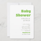 モダンなライムグリーンのニュートラルベビーシャワー 招待状 (正面)