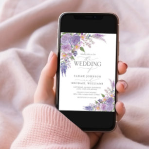モダンなライラック ラベンダー モーブ 花の写真 ウェディング 招待状