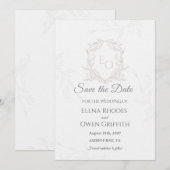 モダンなラインアートのクレストデザインの結婚式延期案内状 (正面/裏面)