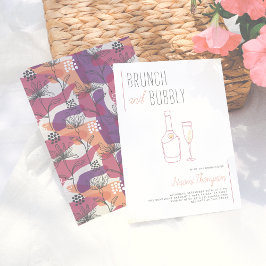 モダンなライン描画のゴールドシャンパンブランシュ＆バブルリー 招待状