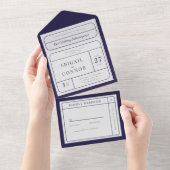 モダンなライン ネイビー&グレー オールインワン招待状 (貼ってはがせる)