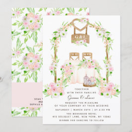 モダンなラスティックアウトドアウォーターカラーフラワーの結婚式 招待状