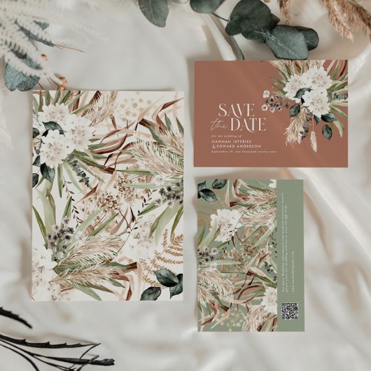 モダンなラスティックスタイルのルーストイーカリプタス植物QRコード セーブザデート