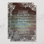 モダンなラスティックバーンウッドレースのウェディング 招待状 (正面/裏面)