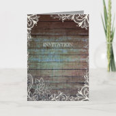 モダンなラスティックバーンウッドレースのウェディング 招待状 (正面)