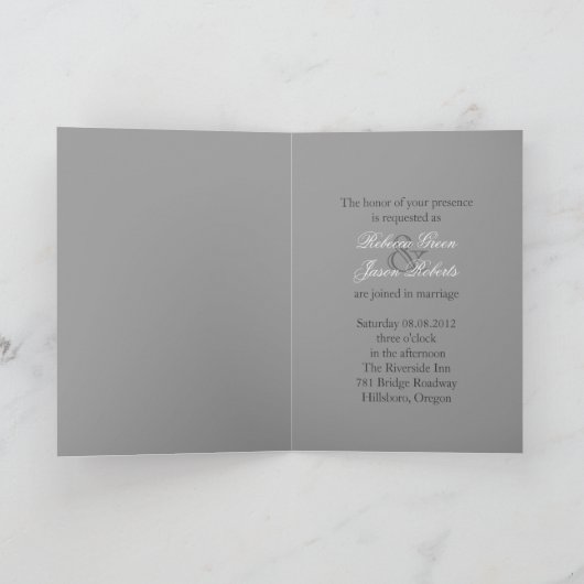 モダンなラスティックバーンウッドレースのウェディング 招待状 (内部)