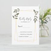 モダンなラスティック水彩の葉のゴールドフレーム　出欠確認 招待状 (スタンド正面)