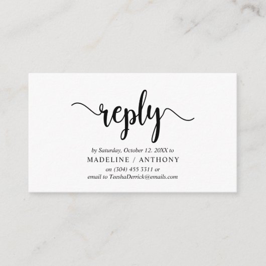 モダンなラスティック、ブラックスクリプト、RSVP返信 エンクロージャーカード (正面)