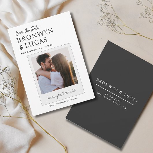 モダンなラスティック ブラック＆ホワイト ポラロイド写真 セーブザデート