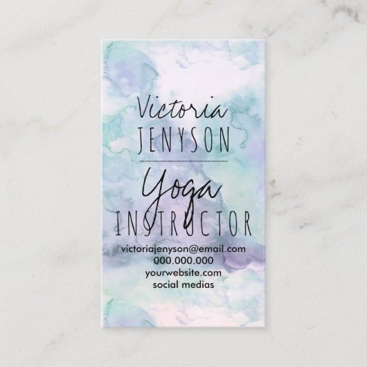 モダンなラベンダーの紫色のターコイズの水彩画のヨガ 名刺 (正面)