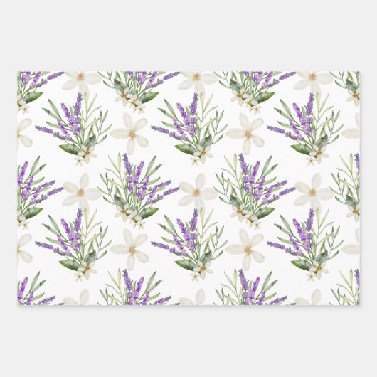モダンなラベンダー色の花のウェディング ラッピングペーパーシート (正面3)