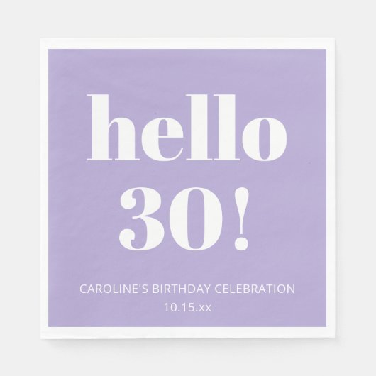 モダンなラベンダー・パープルの30歳の誕生日パーティー スタンダードランチョンナプキン (正面)