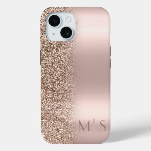 モダンなラメ入りグラデーション ローズゴールド モノグラム Case-Mate iPhoneケース (裏面)