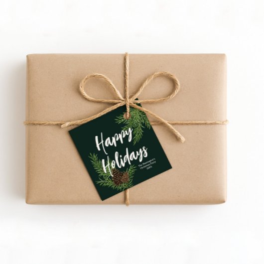 モダンなリゾートスタイルの水彩画の松ぼっくり ハッピーホリデイズ フェイバータグ