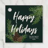 モダンなリゾートスタイルの水彩画の松ぼっくり ハッピーホリデイズ フェイバータグ (正面)