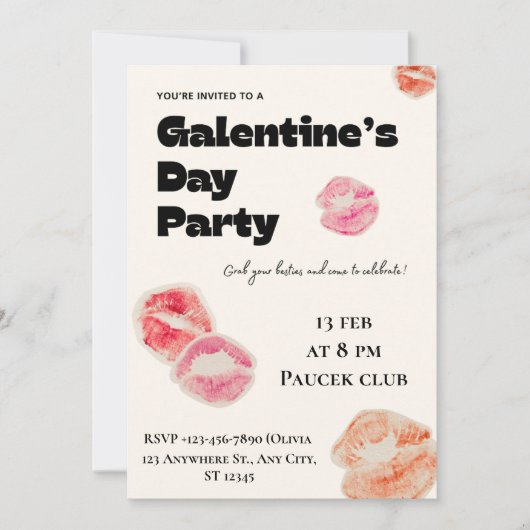 モダンなリップキスのGalentine's Dayパーティー招待状 - 招待状 (正面)