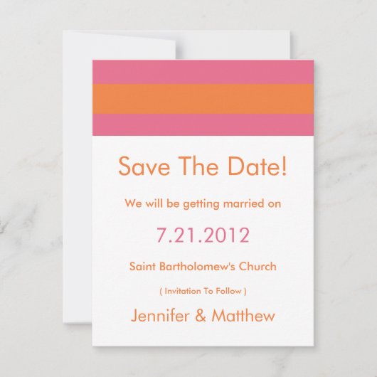 モダンなリデュース ピンク オレンジ Save The Date カード (正面)