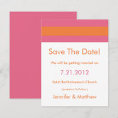 モダンなリデュース ピンク オレンジ Save The Date カード (正面/裏面)