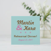 モダンなリハーサルの夕食の正方形の招待状(青い) 招待状 (スタンド正面)