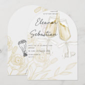 モダンなリボンのブライダルブランチ招待状 ミニマルなシャンパン 招待状 (正面/裏面)