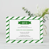 モダンなリボンの緑のストライブ柄の卒業の招待 招待状 (スタンド正面)