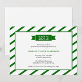 モダンなリボンの緑のストライブ柄の卒業の招待 招待状 (正面/裏面)