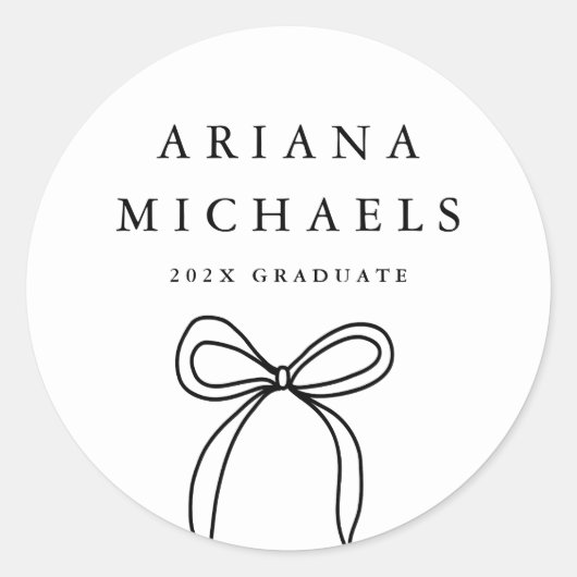 モダンなリボン ブラック&ホワイト 卒業 ラウンドシール (正面)